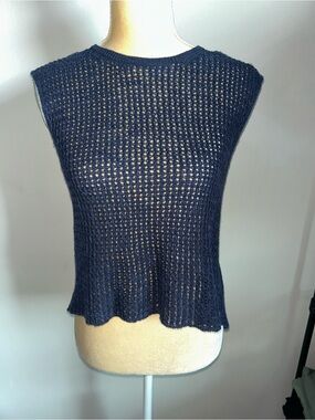 NEW Eileen Fisher Petites Navy Open-Knit Sleeveless Shell Sz XSP